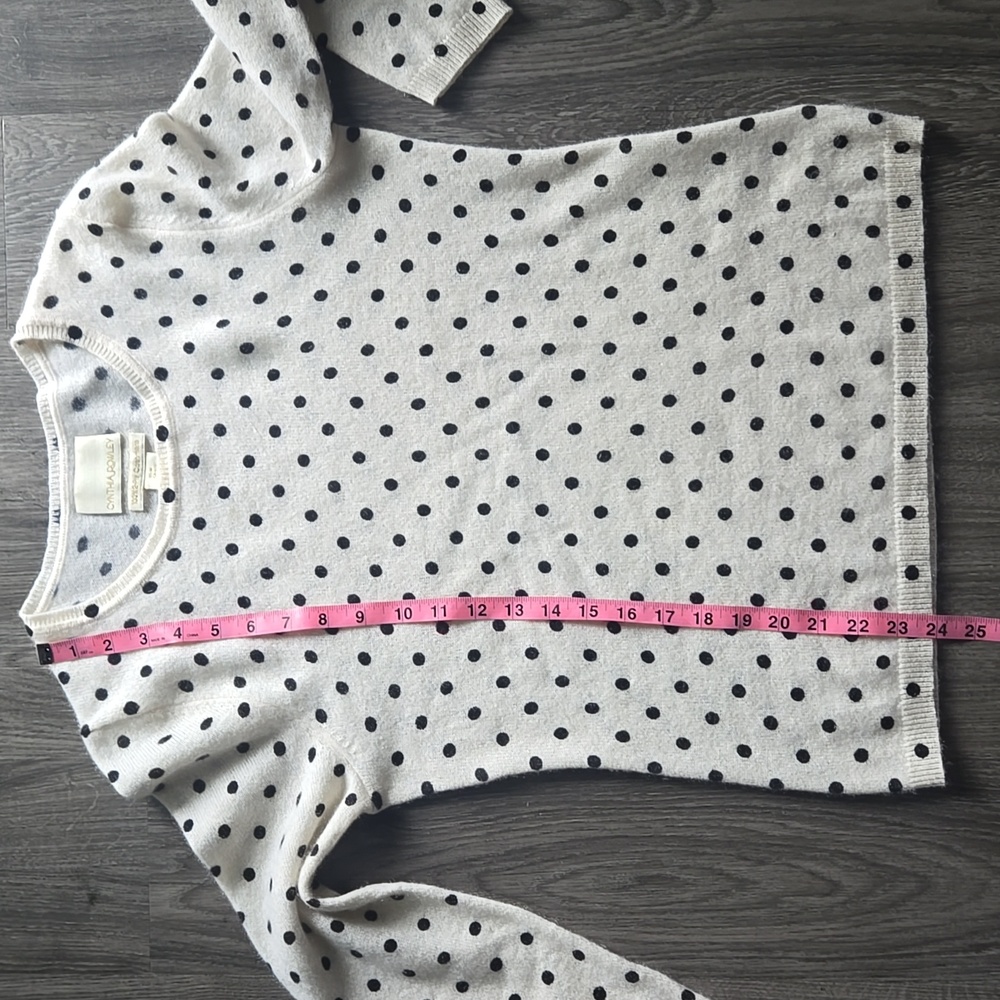 Cynthia Rowley 100% 2-Ply Cashmere Off White And Black Polka Dot Sweater Size M - Picture 5 of 6